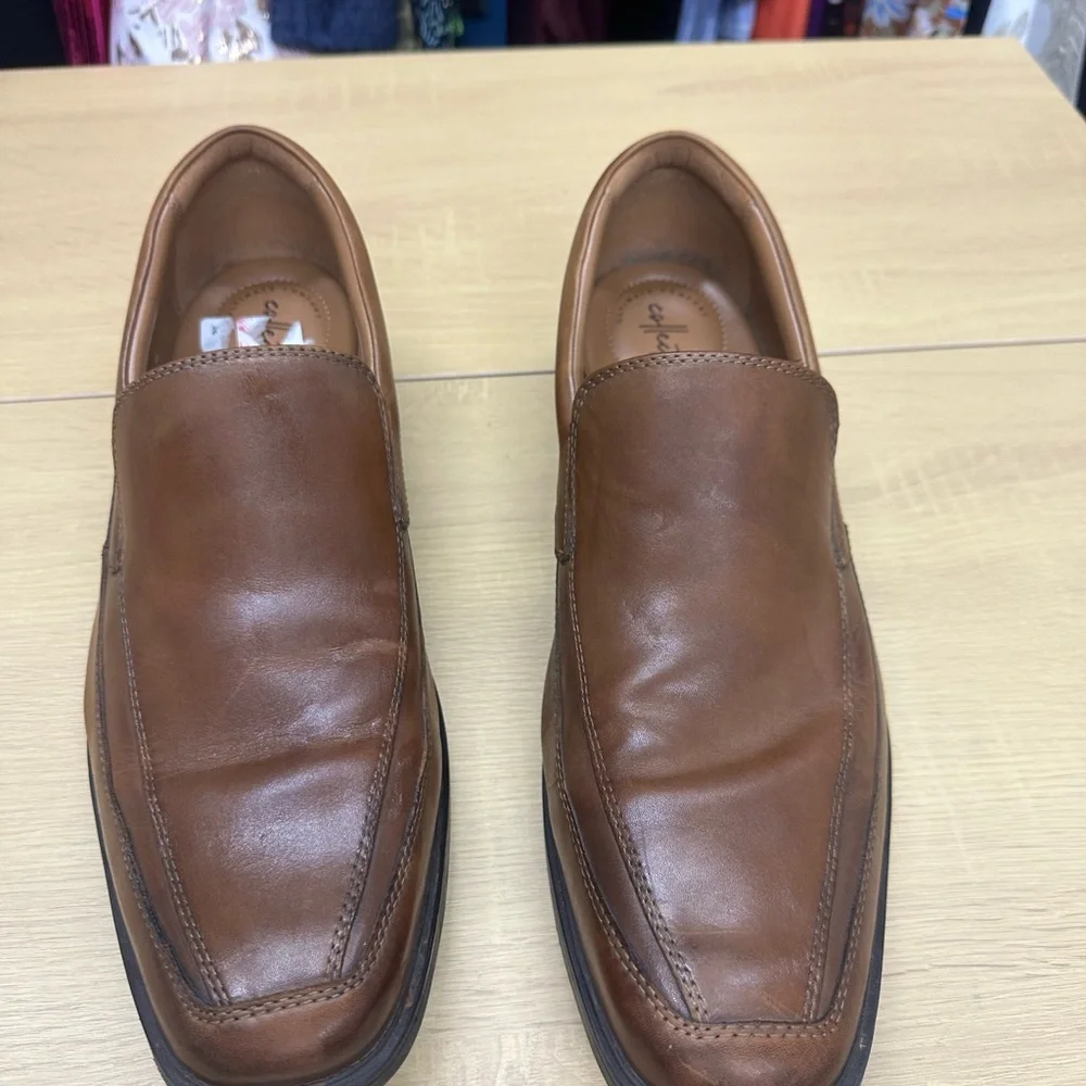Clarks Collection Tilden Free Men's Dark Tan Leather Loafer Size 14 EUC